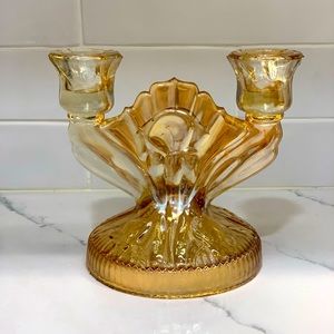 VTG Jeanette Marigold Carnival Glass
2-arm Candle Holder gold orange Candelabra